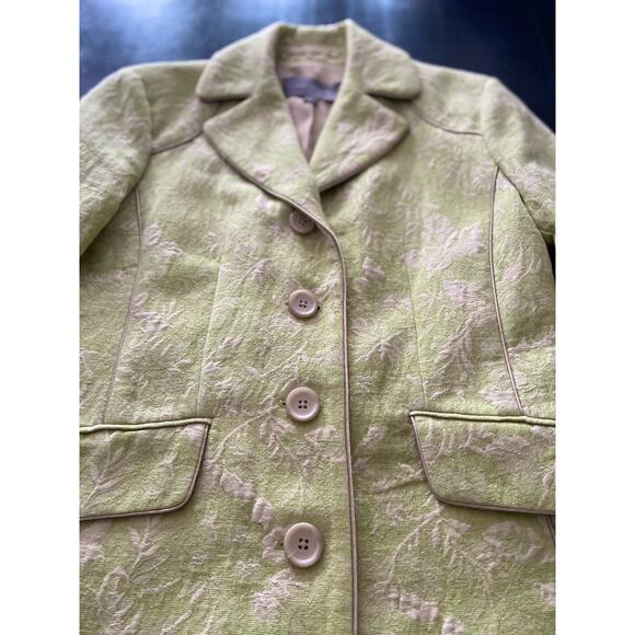 ANN TAYLOR Retro Green Textured Floral Mid-Length Coat sz 4 - Picture 2 of 13